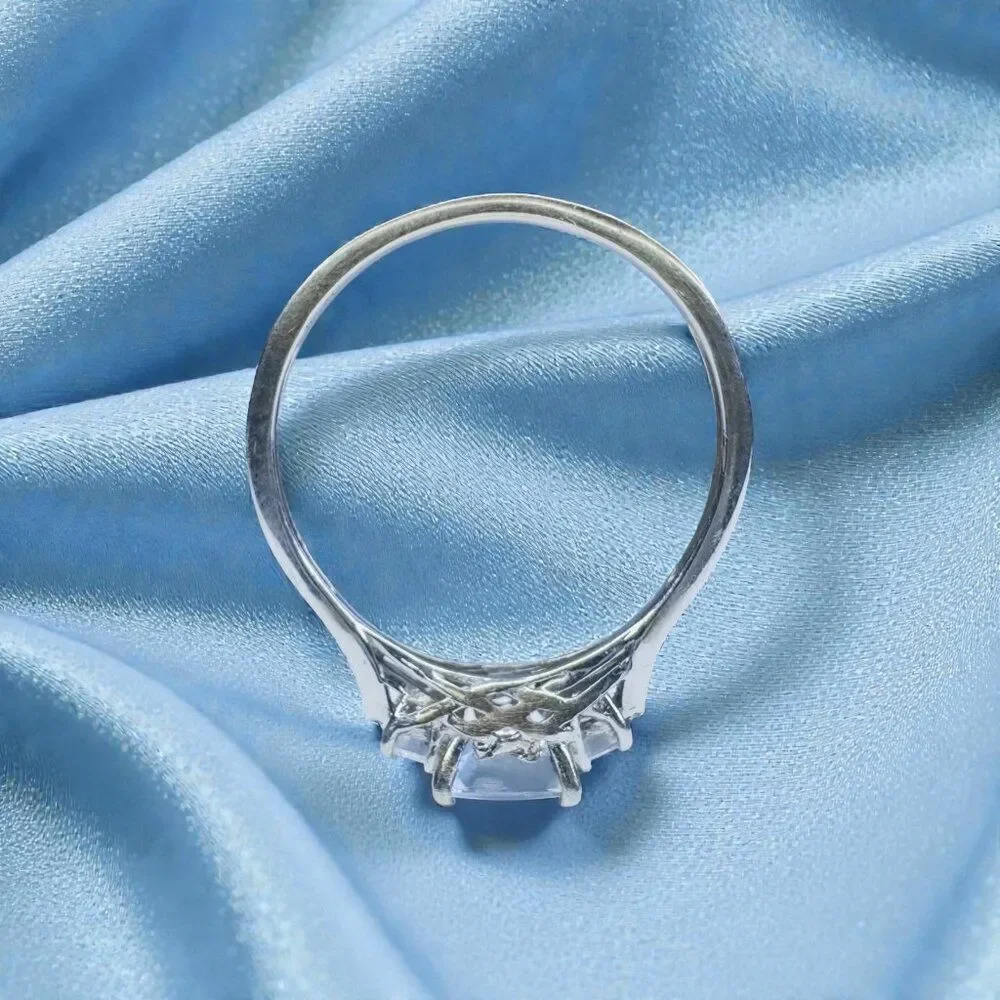 10K White Gold -Natural Aquamarine & Diamond Ring -Size 8- Cushion Cut- 1.5g
